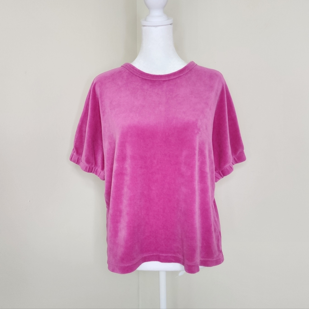 STARK X Mia Pink Velour Women's Boxy Top Small Oversized Summer Casual Beachy
